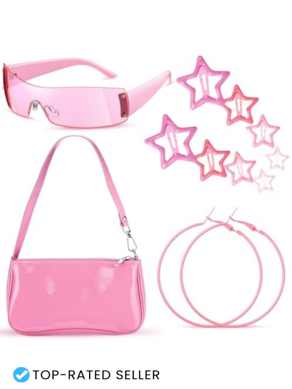 Y2K Accessories Set Pink Star Clips Sunglasses Bag Earrings Costume